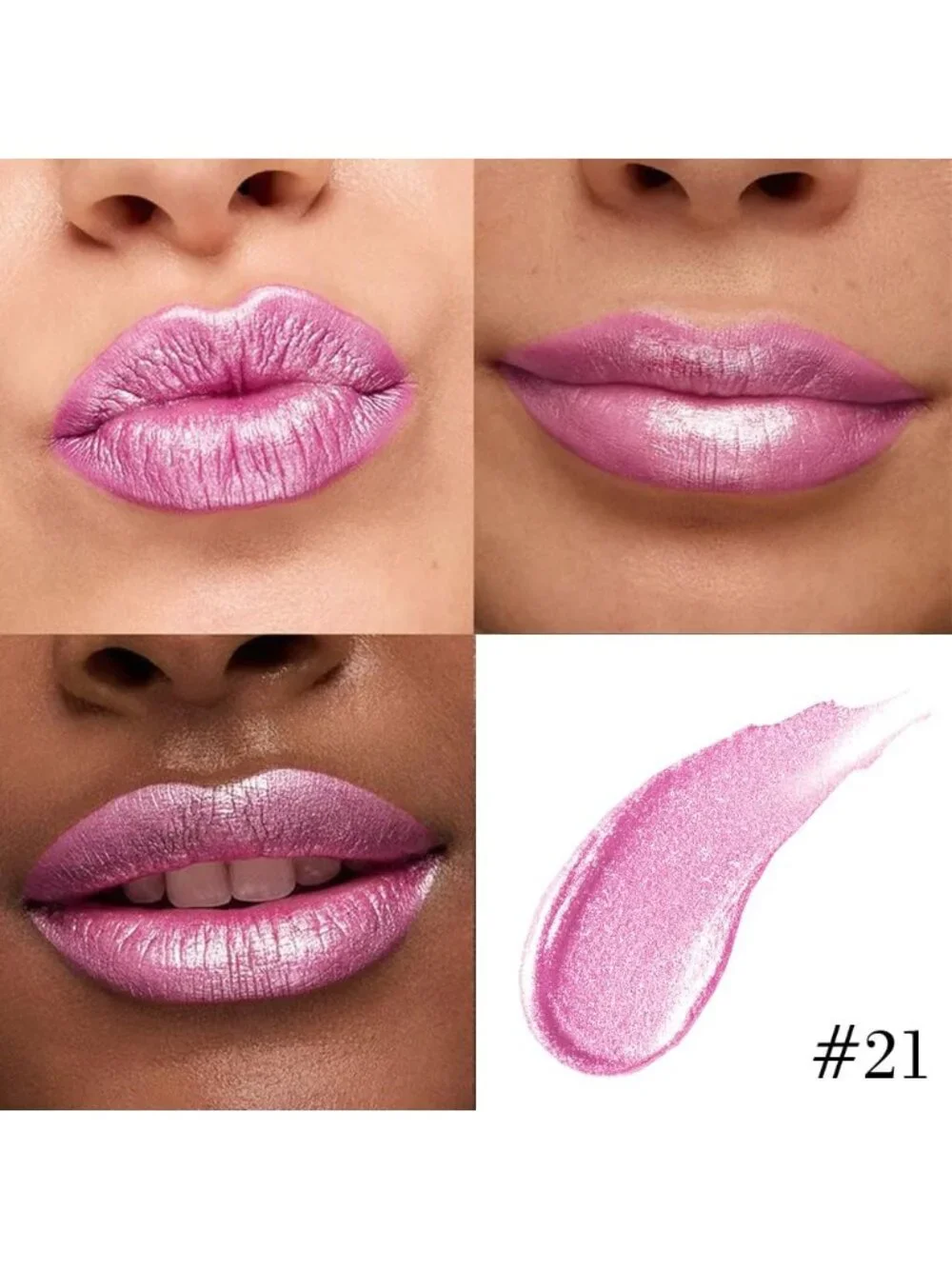 Women's 21# Pink-Metallic 2-in-1 Metallic Long Lasting Lipstick And Lip Liner